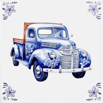 Delfts blauw tegeltje pick-up truck design - delfts blauw wandbord - delftsblauw - hollandse cadeautjes - wanddecoratie - decoratieve accessoires