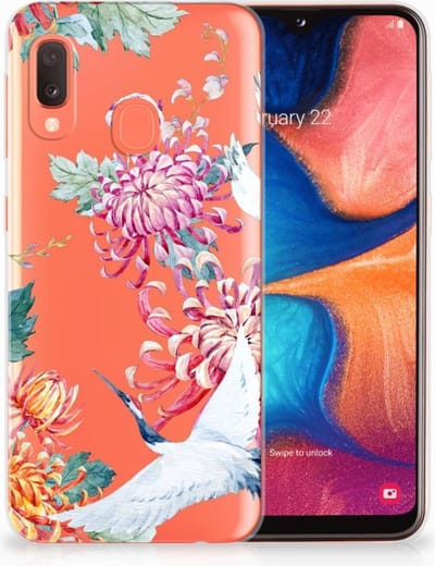 Samsung Galaxy A20e TPU Hoesje Bird Flowers