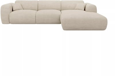 Vente-unique Grote hoekbank met hoek rechts van beige ribfluweel POGNI van Maison Céphy