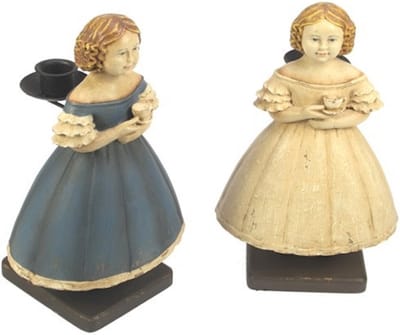 2x Meisje m/kopje Kandelaar, 2ass 14x12x21,5cm