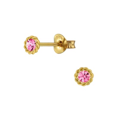 Joy|S - Zilveren mini kinderoorbellen - classic kristal roze - 3.5 mm - gold plated