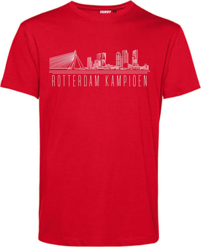 T-shirt Rotterdam Skyline Kampioen | Rotterdam Supporter | Shirt Kampioen | Kampioensshirt | Rood | maat XS