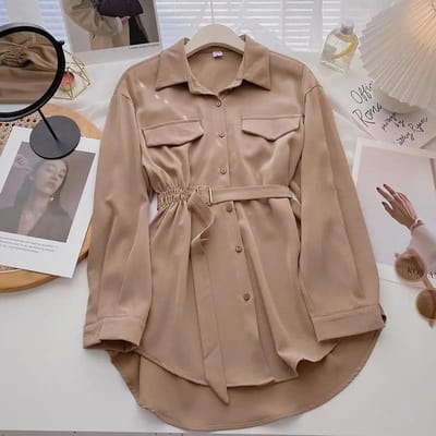 Zomer Top Vrouwelijke Vrouwen Tuniek Shirts Vrouwen Shirt Blouses Tops Lange Mouw Chic Vrouwen Blouse L koffie