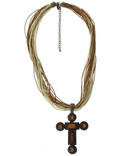 Behave - Ketting - Dames - Met Kruis Hanger - Bruin - Beige - Crème - 42 cm