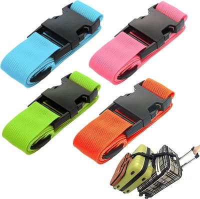 4 stuks - Bagageriem - Bagageriemconnector - Voeg een bagageriem toe om twee koffers aan elkaar te bevestigen - Verstelbaar - Reisaccessoire - Gebruikt om uw 3 koffers aan elkaar te bevestigen - 38 mm x 1,8 m - 4 kleuren (blauw, roze, groen, oran