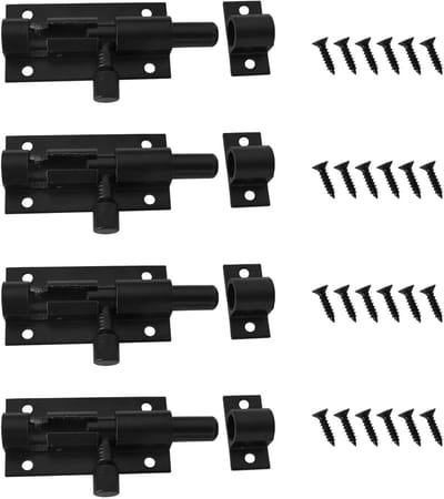 Veiligheidsdeur met schuifslot - 4 stuks deurbolts, ideaal voor kasten, badkamers en tuinhuisjes, zwart
