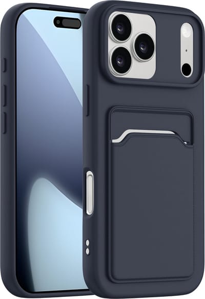 ShieldCase back cover hoesje met pasjeshouder geschikt voor iPhone 17 Pro (donkerblauw) – sterke case met kaarthouder, premium bescherming en slank design