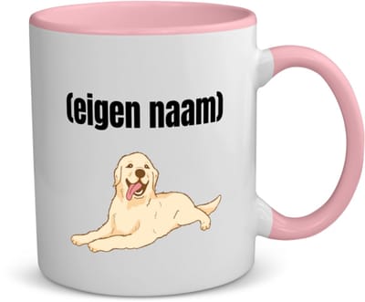 Akyol - liggende hond met eigen naam koffiemok - theemok - roze - Honden - honden liefhebbers - iemand die houdt van honden - verjaardag - cadeau - kado - 350 ML inhoud