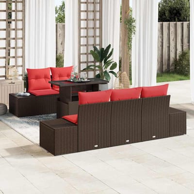 vidaXL - Bankstel - 6 - st - 5-Aantal - zitplaatsen - Bruin - en - Rood - poly - rattan