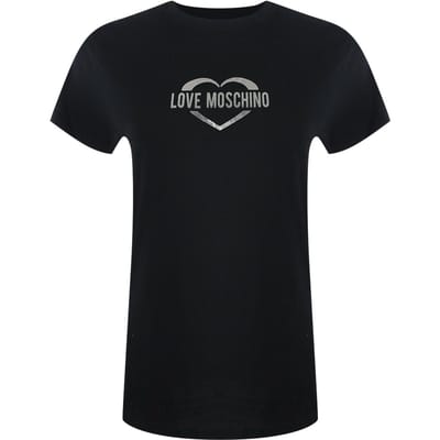 Love Moschino Shiny Heart Logo Zwart T-shirt