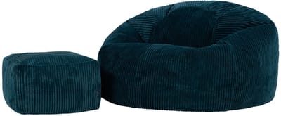 icon - Kingston XL Zitzak Fauteuil met Poef - Ribfluweel - Blauwgroen