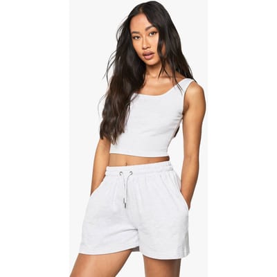 boohoo Dames Crop top met ronde hals en sweatshort-set | Asgrijs | Maat: XL