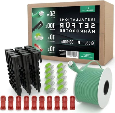 Begrenzingskabel Installatieset - Robotmaaier Kabel Set - Gazon Afbakenen - Gepatenteerde Haring Vorm - 50m Kabel 100 Haringen - Grasgroen