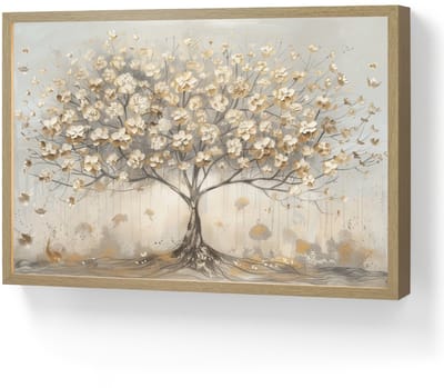 Wandlamp 60x40 cm - Oplaadbaar - Boom - Beige - Goud - Verflook - Grijs - Wandlampen binnen woonkamer - Slaapkamer lamp - Decoratieve nachtlamp - Vloerlamp draadloos