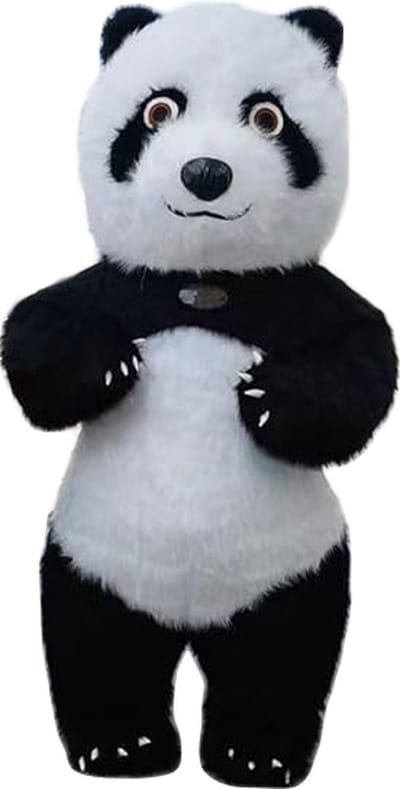 KIMU® Groot Opblaas Kostuum Panda - 2 Meter Opblaasbaar Pak Zwart Wit - Mega Berenpak Mascotte Opblaaspak - Super Opblaasbare Volwassenen Festival