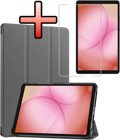 Hoes - Geschikt voor Samsung Galaxy Tab A11 - Met Screenprotector - Trifold Bookcase - Hard Cover - Hardcover Book Case - Tablet Hoesje - Grijs