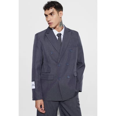 Oversized dubbelrij knopen getextureerde blazer | Grey | Size 34