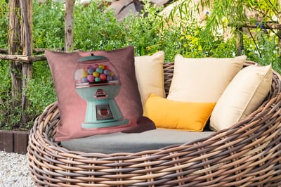 Sierkussen Buiten - Kauwgom - Retro - Snoep - Roze - 60x60 cm - Weerbestendig
