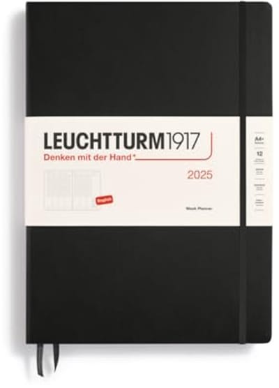 Weekplanner 2025 A4+ Hardcover, 12-Maanden-Kalender, Gelinieerd, Zwart, Engels