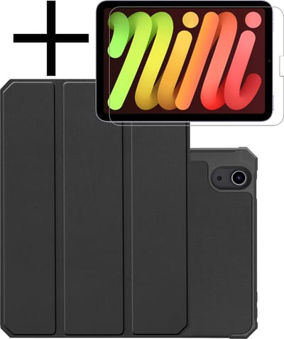 Hoes - Geschikt voor Apple iPad Mini 6 (2021) - 8.3 inch - 6e Generatie - Met Screenprotector - Trifold Bookcase - Hard Cover Case - Met Uitsparing Geschikt voor Apple Pencil - Hardcover Book - Tablet Hoesje - Zwart