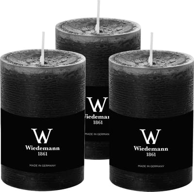 Wiedemann Cilinderkaars/stompkaars - 3x - rustieke kaars - zwart - 7 x 10 cm - 43 branduren