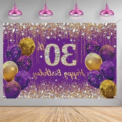 Verjaardag Banner - Feest Decoratie - Vieren Jubileum - Glanzend Glitter Ontwerp - 150x90 cm - Paars Lila