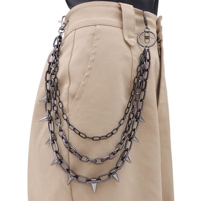 Pantalons Hip Hop Punk Rock Metal Chaîne de Taille Hommes Femmes Porte-clés Chaîne de Pantalon Portefeuille à Chaîne Porte-clés Jeans Unisexe Bijoux Hip-Hop Cadeau beige