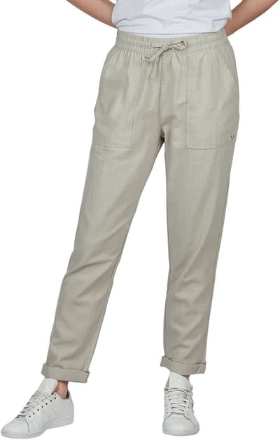 DENIMFY Dames Chino Broek DFLinda regular/straight Beige L Volwassenen dames linnen broek / zomerbroek