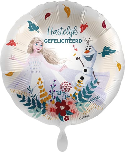 Folieballon - Frozen Olaf & Elsa - Hartelijk Gefeliciteerd - 45 cm - Helium- en Luchtvulling