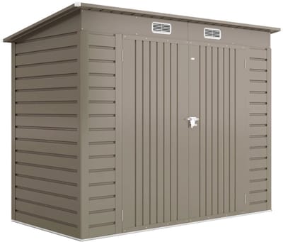 Tuinschuur - 249x121x166/183 cm - Gegalvaniseerd Staal - Tuinhuisje - Gereedschapsschuur - Opslagruimte Tuin - Tuingereedschap Bewaren - Buitenschuren - Fietsenberging - Tuinhuis met Dubbele Deuren - Lichtgrijs