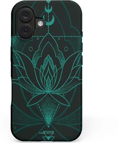 Casetastic hoesje geschikt voor Apple iPhone 16 - MagSafe - Dubbellaagse bescherming - Lotus Zen - Fashion Case - Zwart Petrol