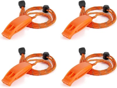 Superluide noodfluitjes, 4-pack met lanyard, ideaal voor veiligheid bij kajakken, kamperen en wandelen in de natuur