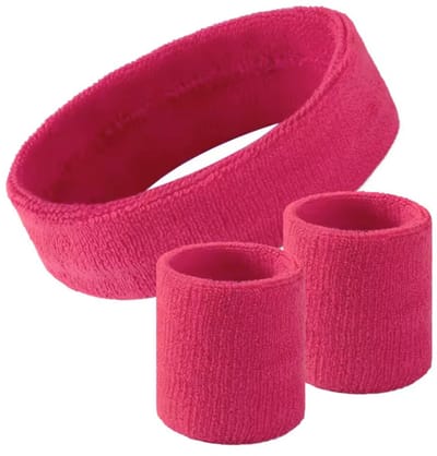 CHPN - Zweetband - Hoofdband - Zweetband set - Set - Polsbandjes - Zweetbandjes - Badstof - 3-delig - Katoen - Elastisch - Sportband - Sport accessoire - Fuchsia