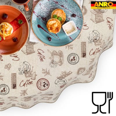 ANRO Tafelkleed Koffie Bruin Ovaal 180x140cm Met sierband Afwasbaar Waterafstotend Binnen & Buiten