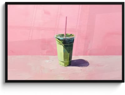 Poster in lijst - Fotolijst 120x80 cm - Posters - Beker - Rietje - Minimalistisch - Groen - Posterlijst zwart - Decoratie - Wanddecoratie woonkamer - Muurdecoratie slaapkamer