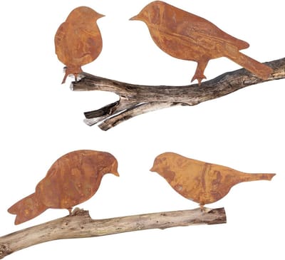 Decoratieve metalen vogels voor de tuin - Set van 4 herbruikbare roestige vogels in verschillende maten