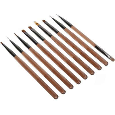 Ensemble de 9 Pinceaux Nail Art Pinceau Gel UV Gel Tips Builder Outils de Peinture pour Design d'Ongles pour Maison Salon brown