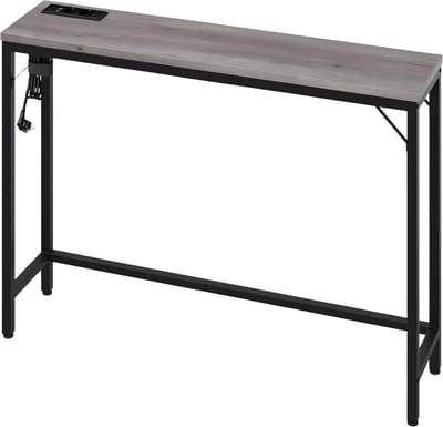 Smalle Consoletafel 100 cm - Haltafel met USB & Stopcontact - Zwart Metaal