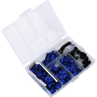 Ensemble 158 pièces Boulons de carénage universels Kit joint clé Accessoire moto Noir bleu