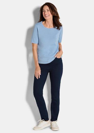 Pullover met korte mouwen en stippenmotief - lichtblauw - Gr. 42 van Goldner Fashion