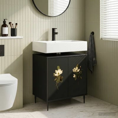 vidaXL - Badkamerkast - BREMEN - Zwart - eiken - 60 - x - 40 - x - 61 - cm - Bewerkt - hout