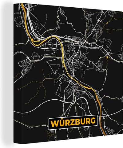 Canvas Schilderij Stadskaart – Plattegrond – Duitsland – Goud – Würzburg – Kaart - 20x20 cm - Wanddecoratie