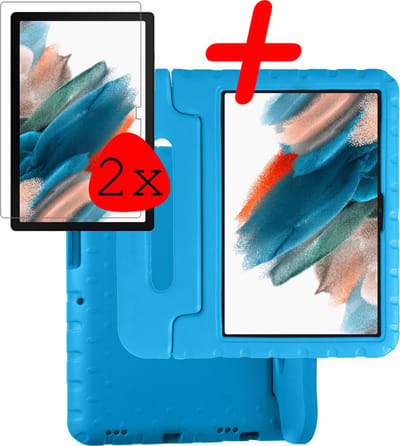 Hoesje Geschikt voor Samsung Galaxy Tab A8 - Met 2x Screenprotector - Kinderhoes Shockproof Bumper - Kidsproof Case - Tablet Hoes - Kinder Hoes Cover - Blauw