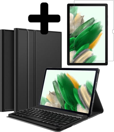 Hoesje - Geschikt voor Samsung Galaxy Tab A8 - Met Screenprotector - Toetsenbord Case - Keyboard Book Cover - Hoes - Zwart