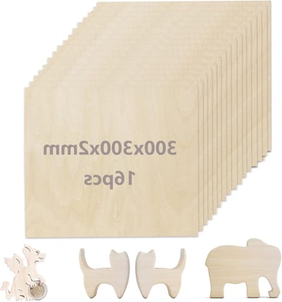 Pack van 16 Plywood 2 mm Linde Hout 300 x 300 mm Onbewerkt Houten Plaat voor Lasergraveren, CNC Frezen en Modelbouw, Creatieve Projecten en Doe-Het-Zelf Activiteiten