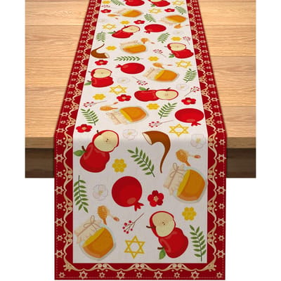 Shana Tova Joods Nieuwjaar Linnen Tafelkleden Commode Sjaals Herbruikbare Rosh Hashanah Tafelkleden Keuken Eetkamer Decoraties 150x33cm