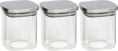 Gerim - Voedsel/etenswaren 3x voorraadpotten 1100ml glas en RVS deksel