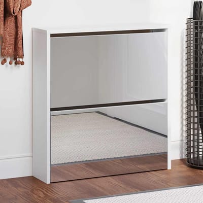 vidaXL - Schoenenkast - tweelaags - met - spiegel - 63x17x67 - cm - wit
