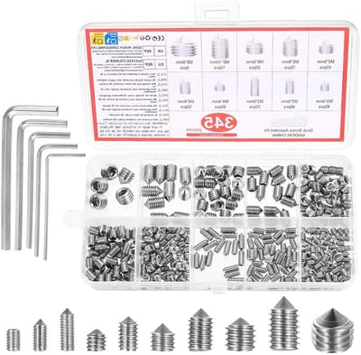 Assortiment van 345 Stuks RVS Schroeven voor Deurknoppen en Krukken, M3 M4 M5 M6 M8, Inclusief Sleutels en Cup Point Hex Head