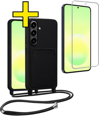 Hoesje Geschikt voor Samsung A57 Hoesje Met Koord Met Screenprotector Siliconen Case - Hoes Geschikt voor Samsung Galaxy A57 Backcover Met Afneembaar Koord - Zwart